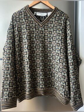 JHANE BARNES Wool Blend Geometric Sweater XL V-Neck Textured